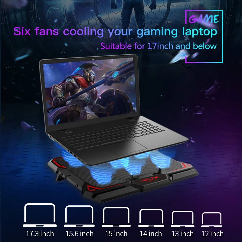 Game Laptop Cooler Six Fan LED Screen