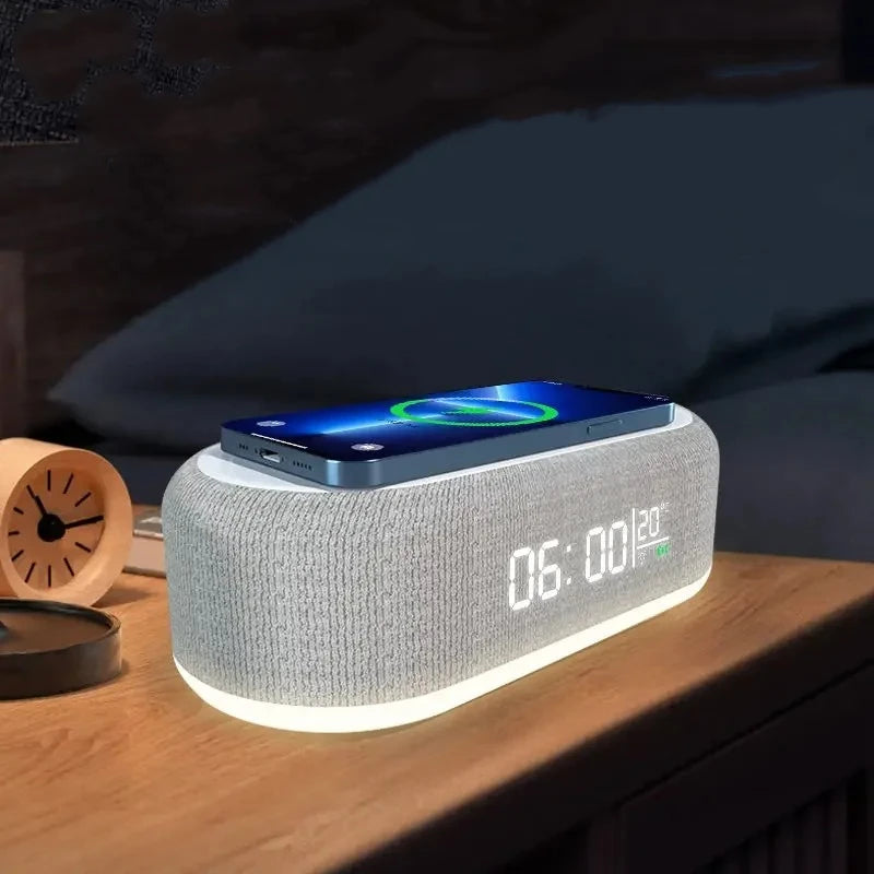 Wireless Fast Charging Dock Station, Alarm Clock, Time LED Light