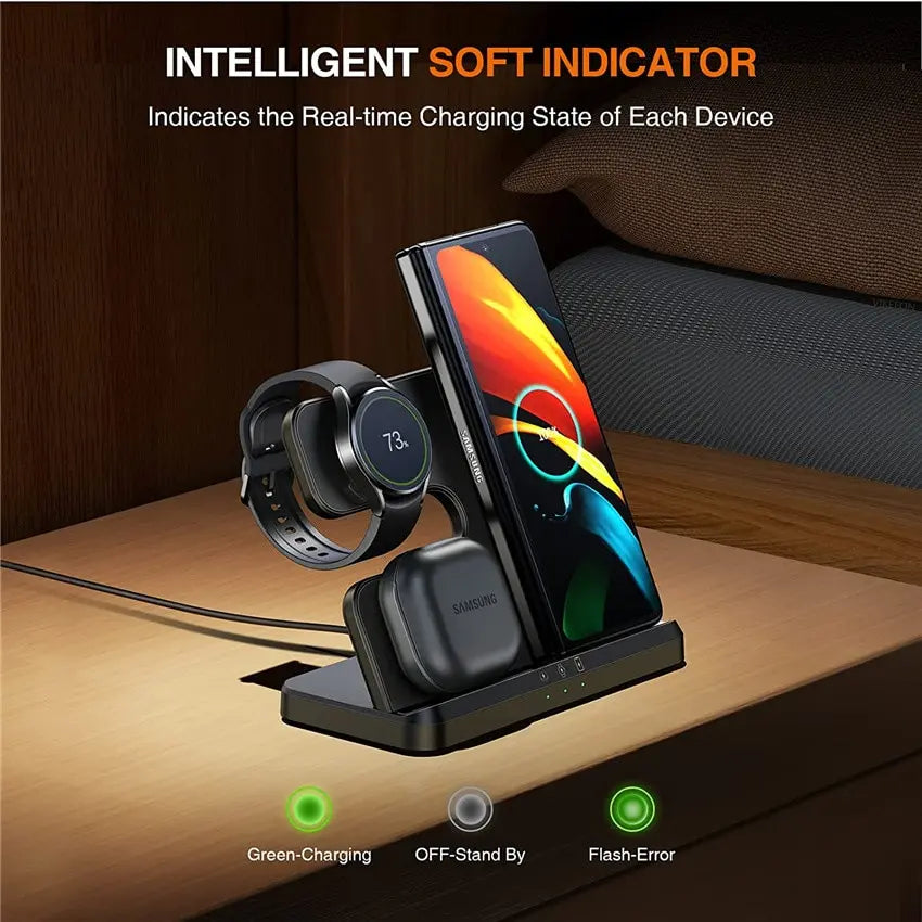 Wireless Charger Stand for Samsung, 3 in 1 Fast Charging Dock Station