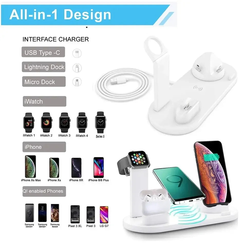 5 in 1 Wireless Charger Stand Pad for iPhone, Apple Watch and Airpods
