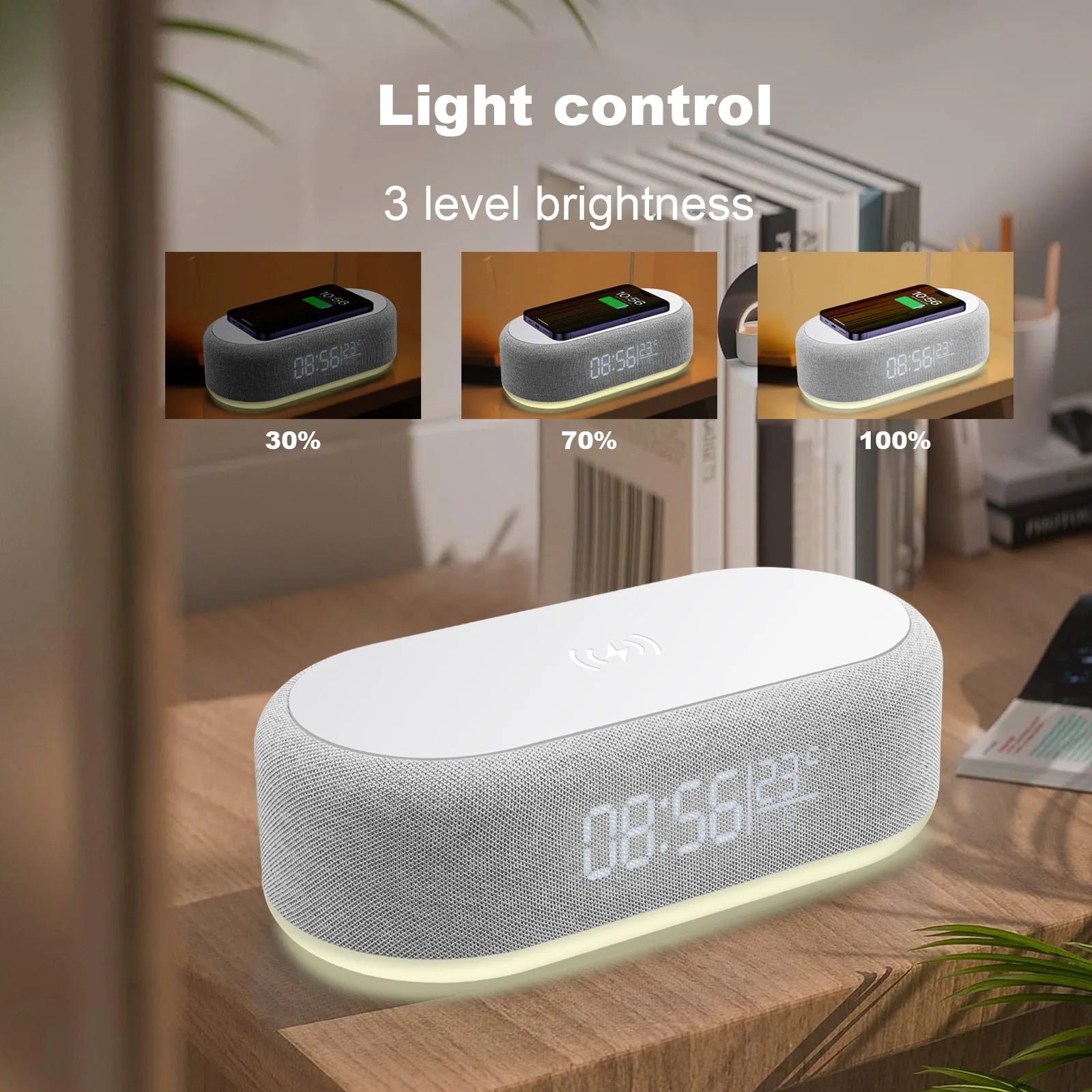 Wireless Fast Charging Dock Station, Alarm  Clock, Time LED Light