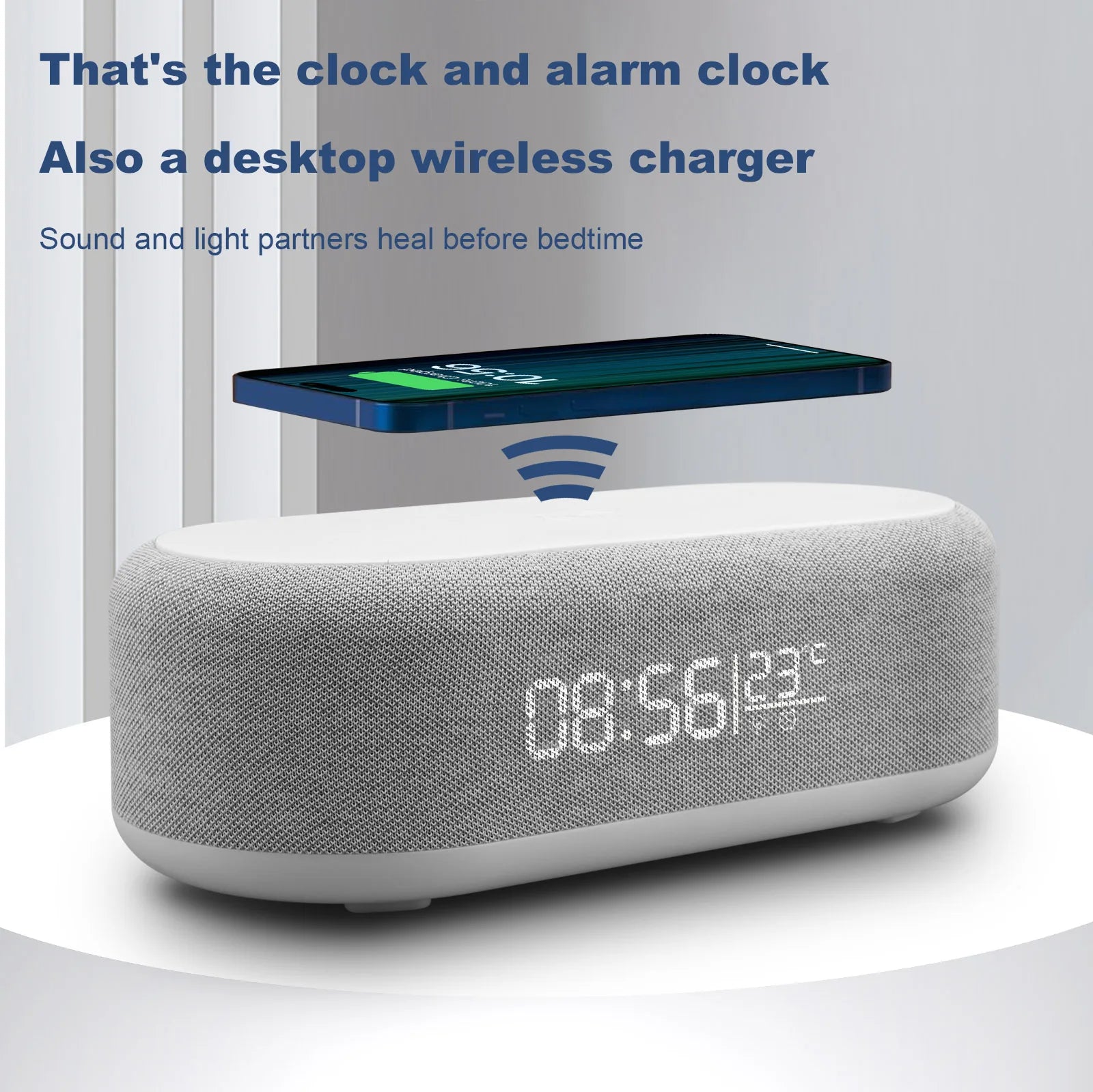 Wireless Fast Charging Dock Station, Alarm  Clock, Time LED Light