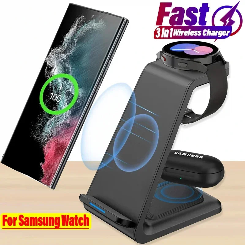 Wireless Charger Stand for Samsung Galaxy, Fast Charging Station, 3 in 1